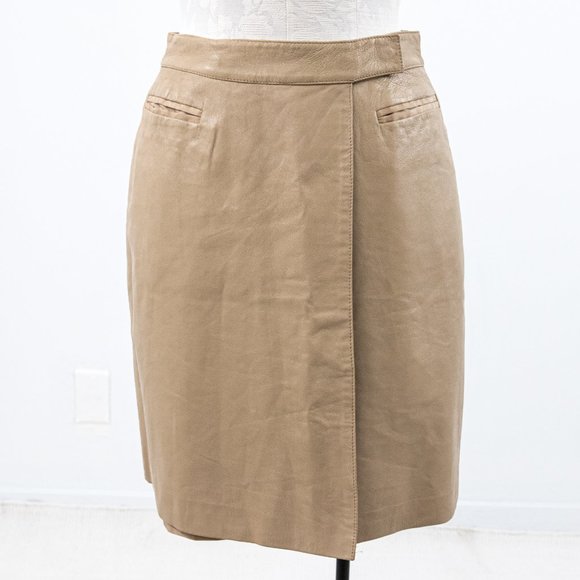 Fendi 6 Reversible Leather FF Logo Print Skirt Tan Vintage NWOT - Picture 4 of 16